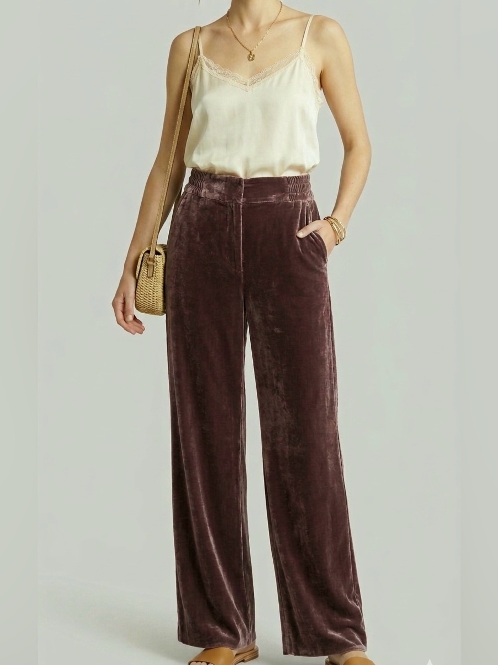 A New Day Velvet Wide Leg Lounge Pants - Brown, Size 8